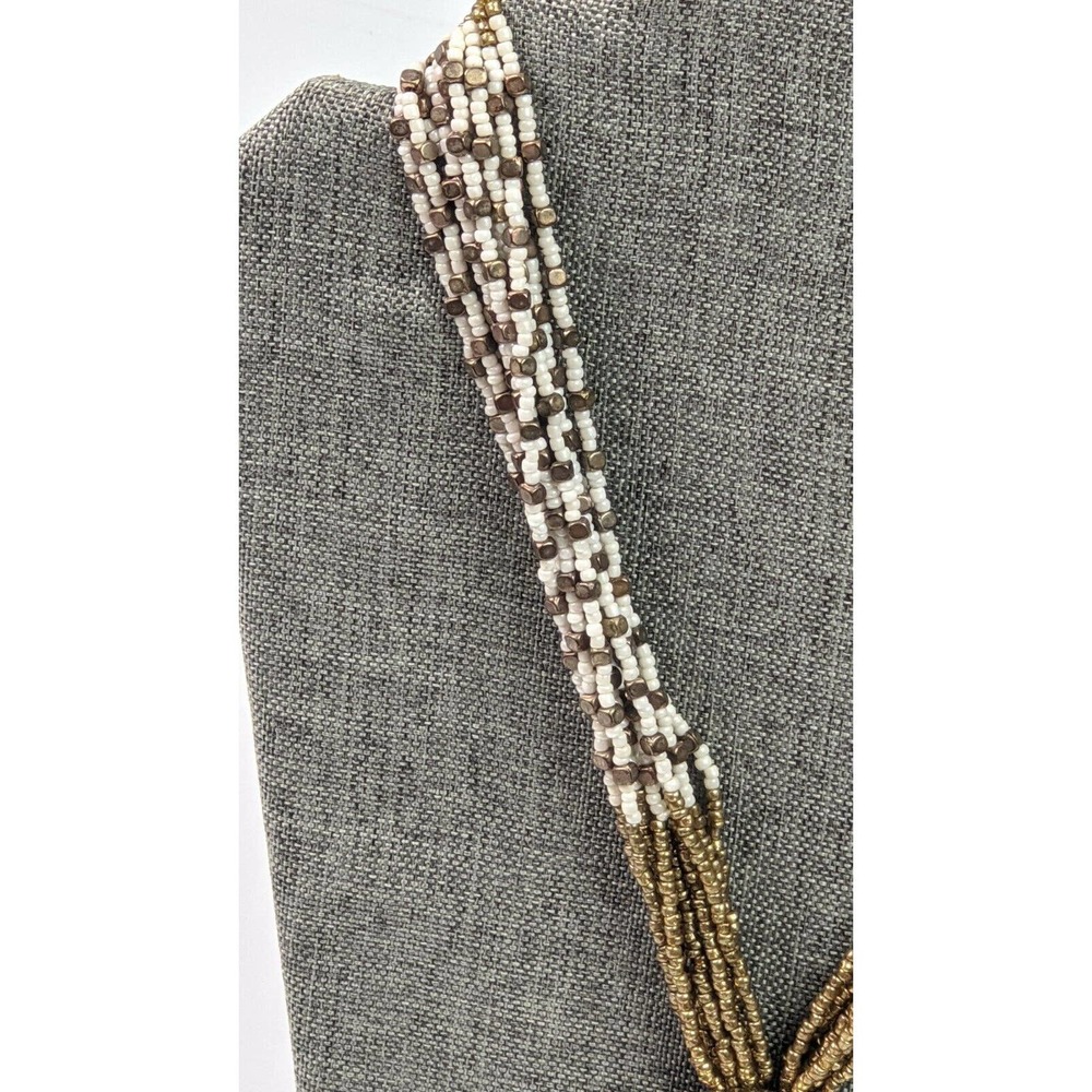 CHICOS MINA Faux Turquoise Statement Necklace Multi Strand Beaded Medallion - Picture 4 of 7
